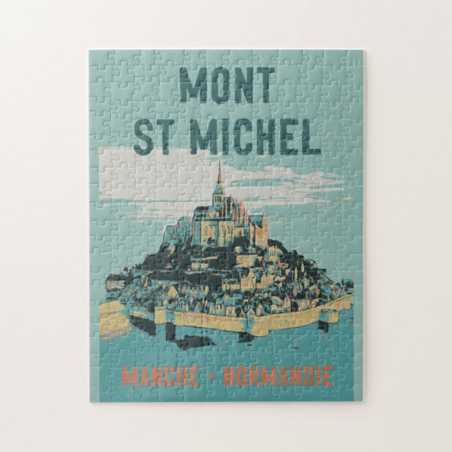 Mont Saint Michel illustration Frankrike Pussel (Vertikal)