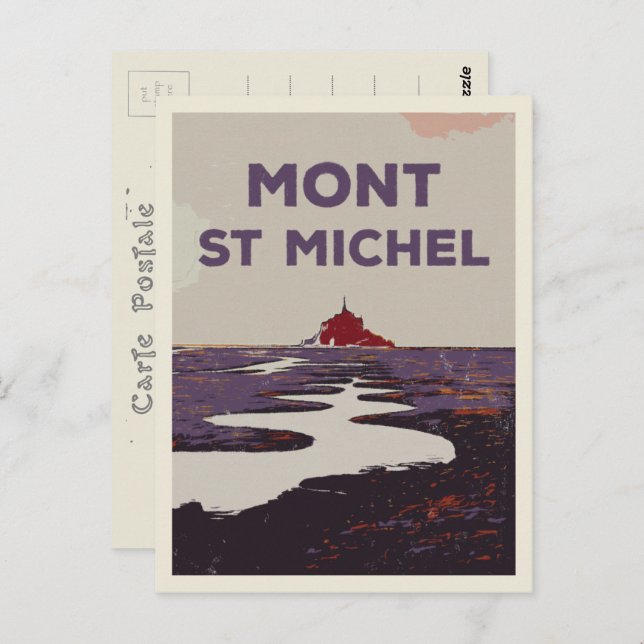 Mont Saint Michel illustration med Frankrike Postc Vykort (Fram/baksida)