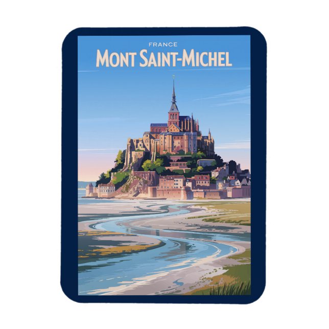Mont Saint Michel Illustration Resa Konst Vintage Magnet (Vertikal)