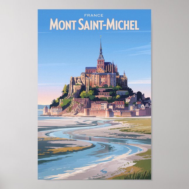 Mont Saint Michel Illustration Resa Konst Vintage Poster (Framsidan)