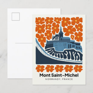 Mont Saint Michel Normany Frankrike-blommigt Vykort
