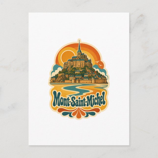 Mont Saint Michel Retro Reseminnelsekort Vykort (Framsida)