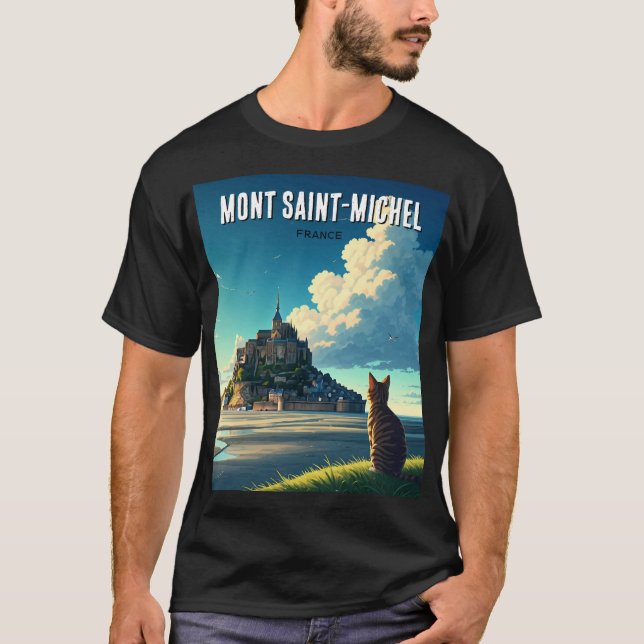 Mont Saint-Michel Travel Cat T-Shirt (Framsida)