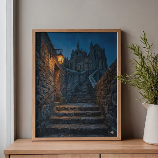 Mont Saint-Michel Twilight Lantern Art Canvastryck