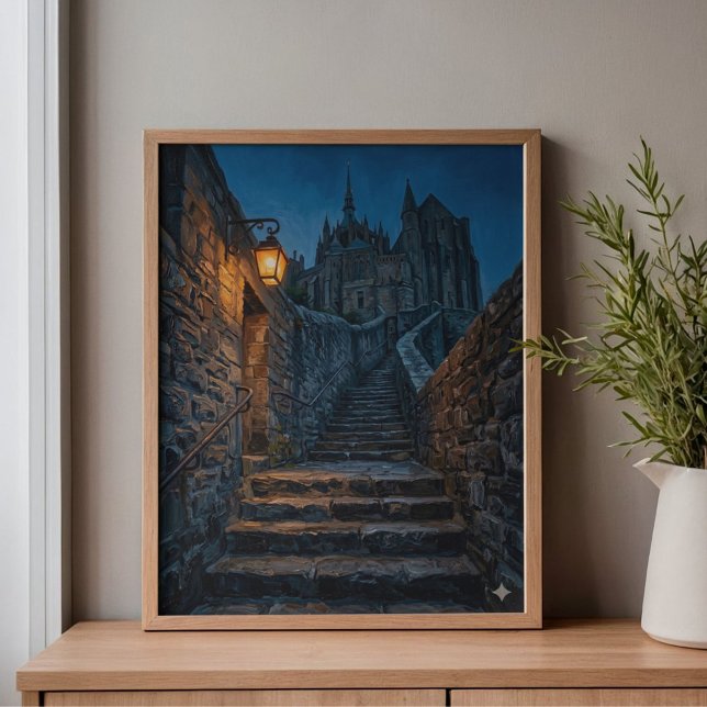 Mont Saint-Michel Twilight Lantern Art Canvastryck (Skapare uppladdad)