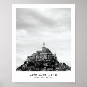 Mont SaintMichel Frankrike Black & White Travel Ph Poster