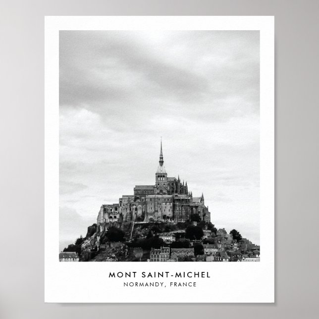 Mont SaintMichel Frankrike Black & White Travel Ph Poster (Framsidan)