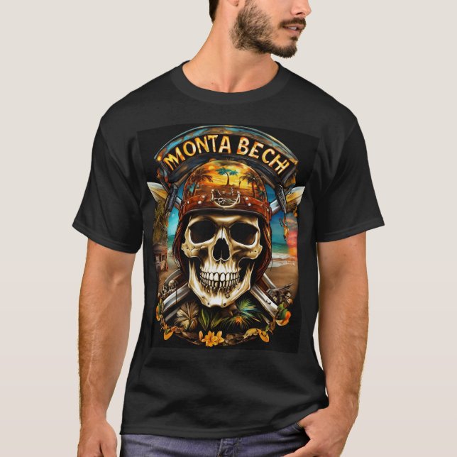 "Monta Beach: Biker Skull Odyssey" T Shirt (Framsida)