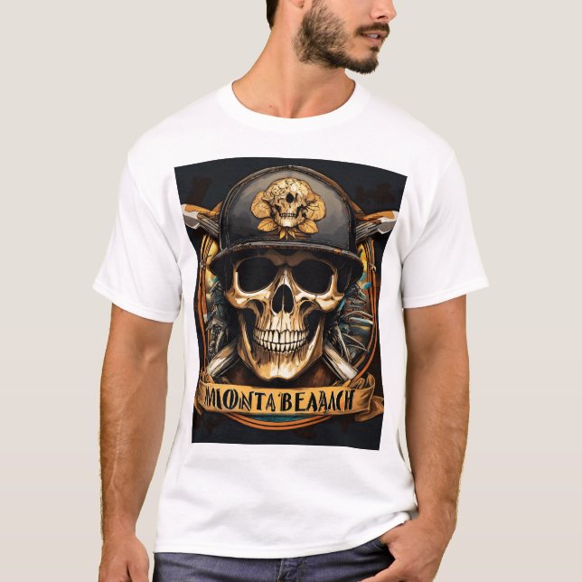 Monta Beach" Ultra-Realistic Biker Skull T-Shirt (Framsida)