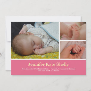 Montage 3 på foto, ljudet rosa baby födelse meddelande