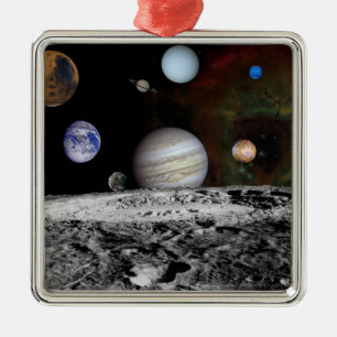 Montage av planen och Jupiters måne Julgransprydnad Metall