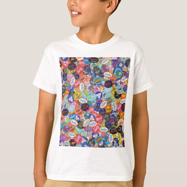 Montage på fruktetiketten Mönster T Shirt (Framsida)