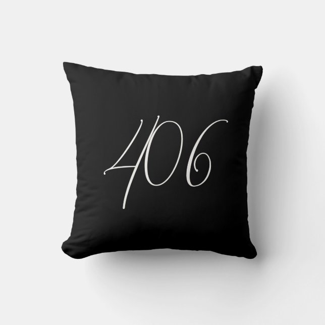 Montana 406 Black with White Area Code Kudde (Framsida)