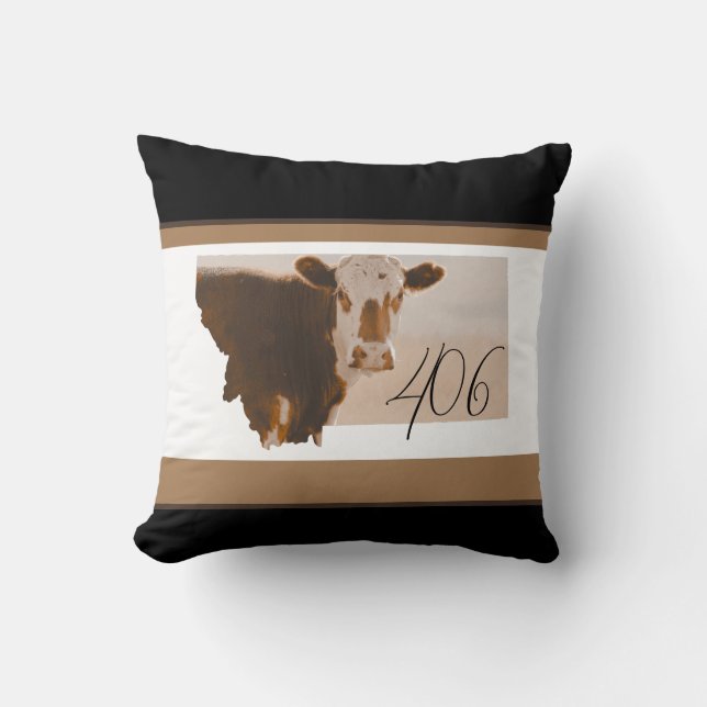 Montana 406 Brown och White Cow Dekorativ kudde (Framsida)