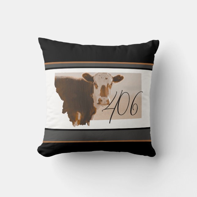 Montana 406 Brown och White Cow Dekorativ kudde (Framsida)