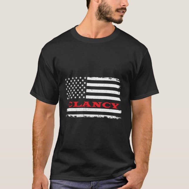 Montana American Flagga Clancy Usa Patriotic Souve T Shirt (Framsida)