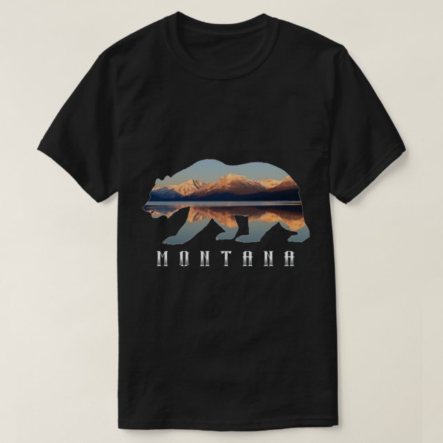 Montana Bear med Glacier National Park Sjö Image T Shirt (Design framsida)