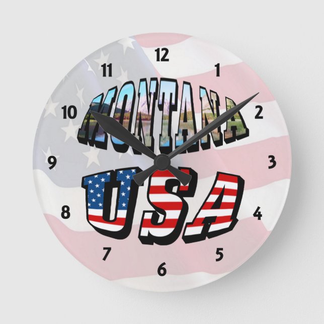 Montana Bild och USA Text Clock Rund Klocka (Framsida)