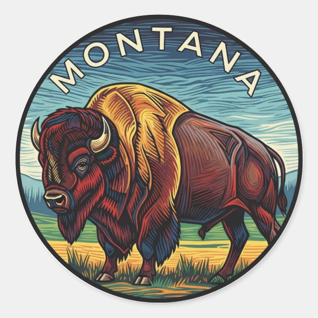 Montana Bison Runt Klistermärke (Framsida)