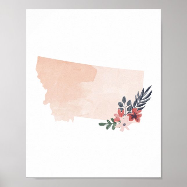 Montana Blommigt Watercolor State Poster (Framsidan)
