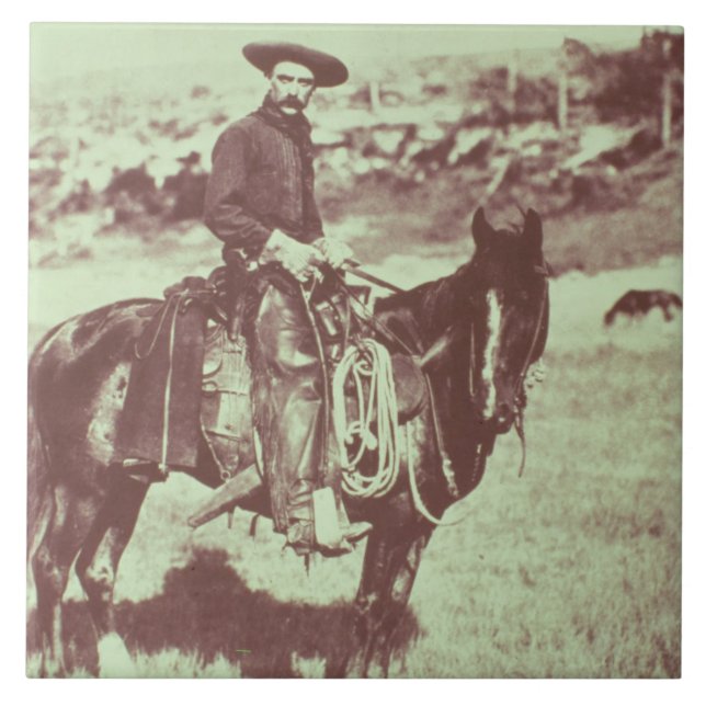 Montana Cowboy, c.1880 (b-/wfotoet) Kakelplatta (Framsidan)
