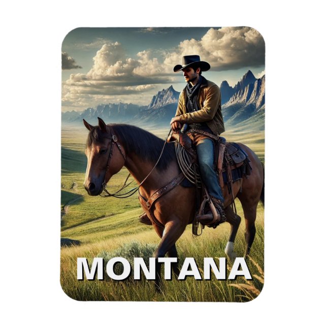 Montana Cowboy på en häst Magnet (Vertikal)