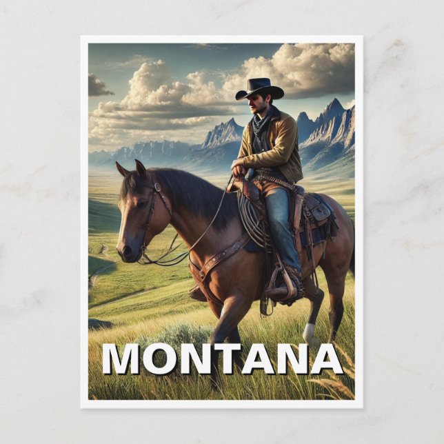 Montana Cowboy på en häst Vykort (Framsida)