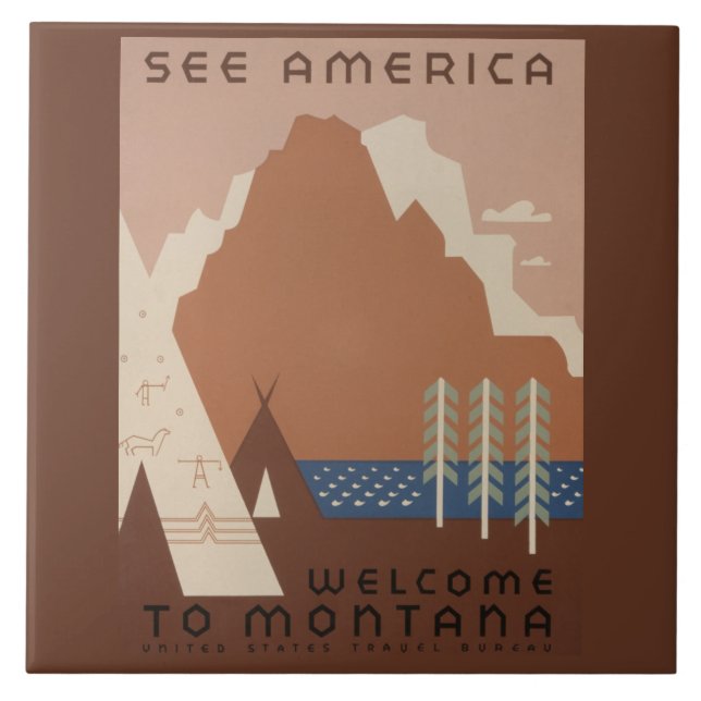Montana delstaten: Berg, stammar, Big Sky Country Kakelplatta (Framsidan)