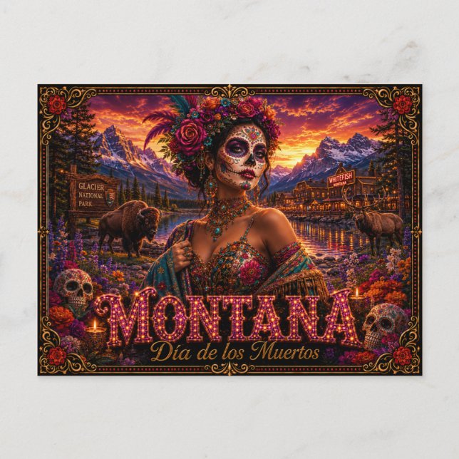 Montana Día de los Muertos Retro Vykort (Framsida)