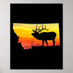Montana Elk Hunter Pappa Vintage Retro Sol Bow Hun Poster