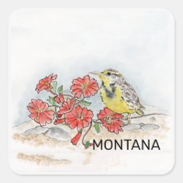 Montana-fågel och -blomma fyrkantigt klistermärke