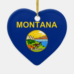 Montana flaggahjärta julgransprydnad keramik