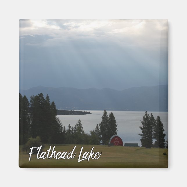 Montana Flathead Sjö Shore Red Barn Träd Magnet (Framsidan)