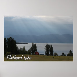 Montana Flathead Sjö Shore Red Barn Träd Poster