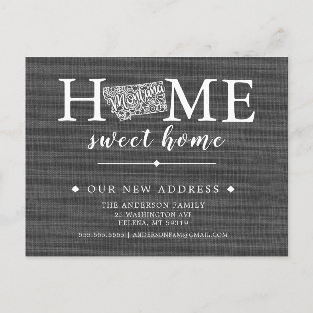 MONTANA Flyttningskort för tillkännagivande Meddelande Vykort (Framsida)