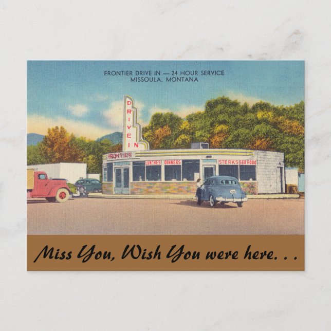 Montana, Frontier Drive-In, Missoula Vykort (Framsida)