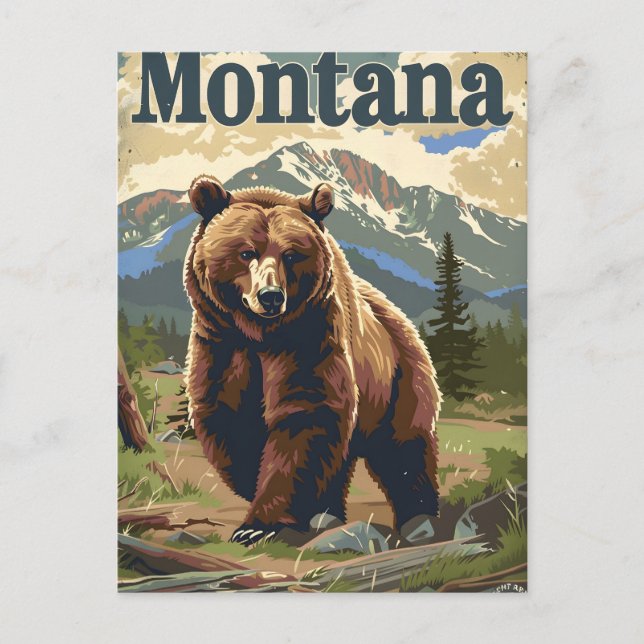 Montana Grizzly Vintage Vykort (Framsida)