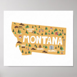 Montana Icon Landmarks Karta Poster