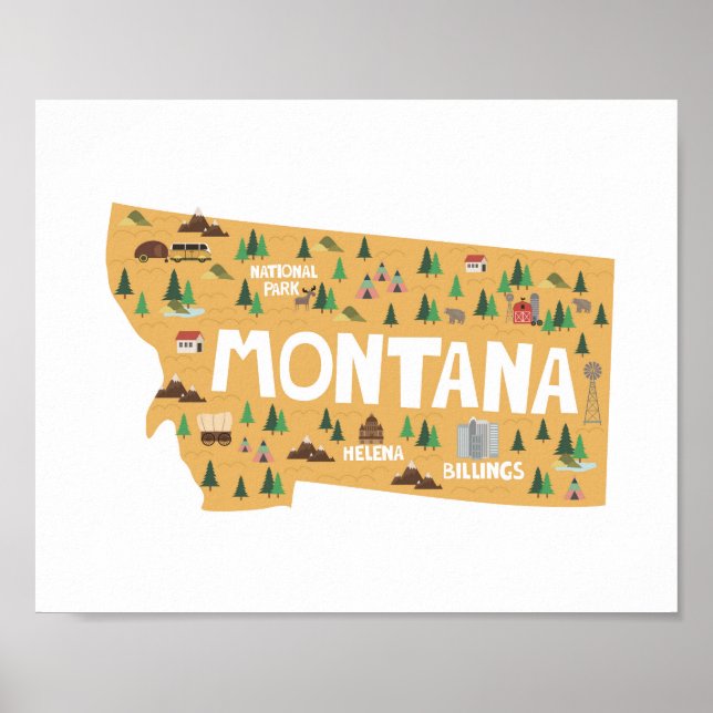Montana Icon Landmarks Karta Poster (Framsidan)