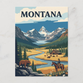 Montana Mountain Ranch Bison Vintage Affisch Vykort
