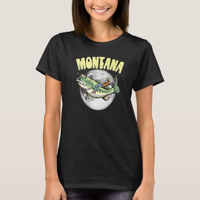 Montana Nattfiske Fullmåne Largemouth Bas Abborre T Shirt (Framsida)