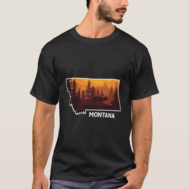 Montana Nature Elk Deer Hunting Hunt Montana Mt Ho T Shirt (Framsida)