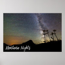 Montana Nights med Milky Way Mountains & Flowers