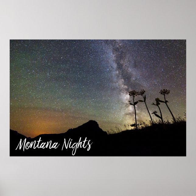 Montana Nights med Milky Way Mountains & Flowers Poster (Framsidan)