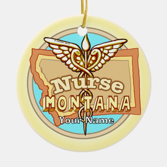 Montana Nurse Caduceus  Julgransprydnad Keramik (Framsidan)