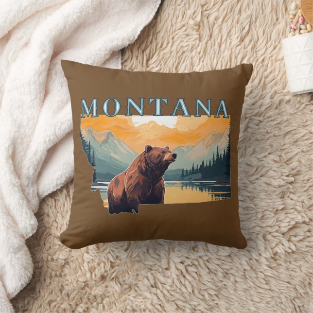 Montana Outline Bear Mountains Kudde (Filt)
