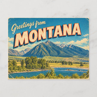 Montana Retro Mountains River Resa Souvenir Vykort