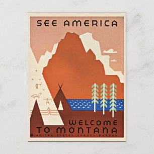 Montana, Se Amerika, vintage reseillustration Vykort