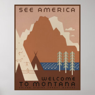 Montana Se amerikanska Stater indiska reservatione Poster