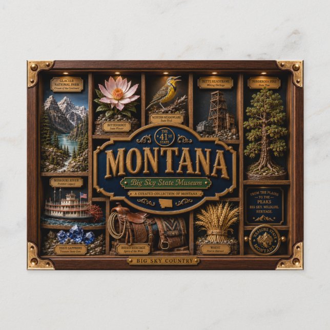 Montana Shadow Box 3D Figurin Delstat Vykort (Framsida)